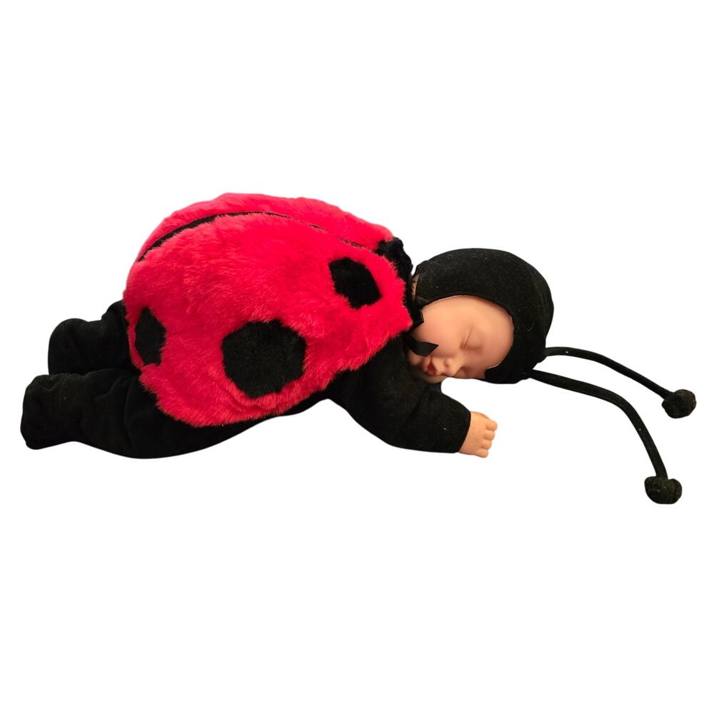 Anne Geddes 1997 Ladybug Sleeping Baby Doll 17”  Plush Bean Bag Red Black VTG